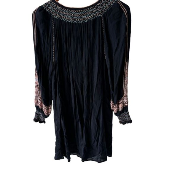 Free People Wind Willow Black Long Sleeve Embroidered Peasant Dress Sz XS - Picture 3 of 7